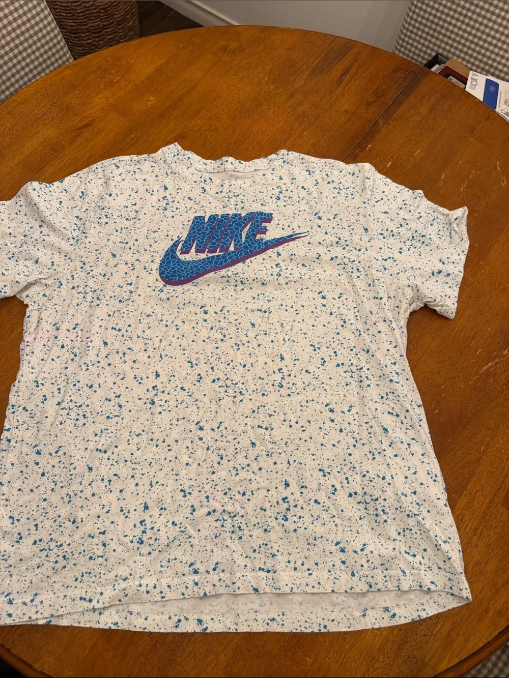 Nike White Tee with Blue Speckle and Purple-Blue Logo xxl